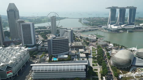 singapore - circa 2016general view panning time lapse of modern skyline, downtown singapore and skyscrapers, beautiful sunny day.