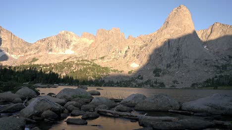 static view of rocky cirque of the towers landscape in wind river range with boulder fields