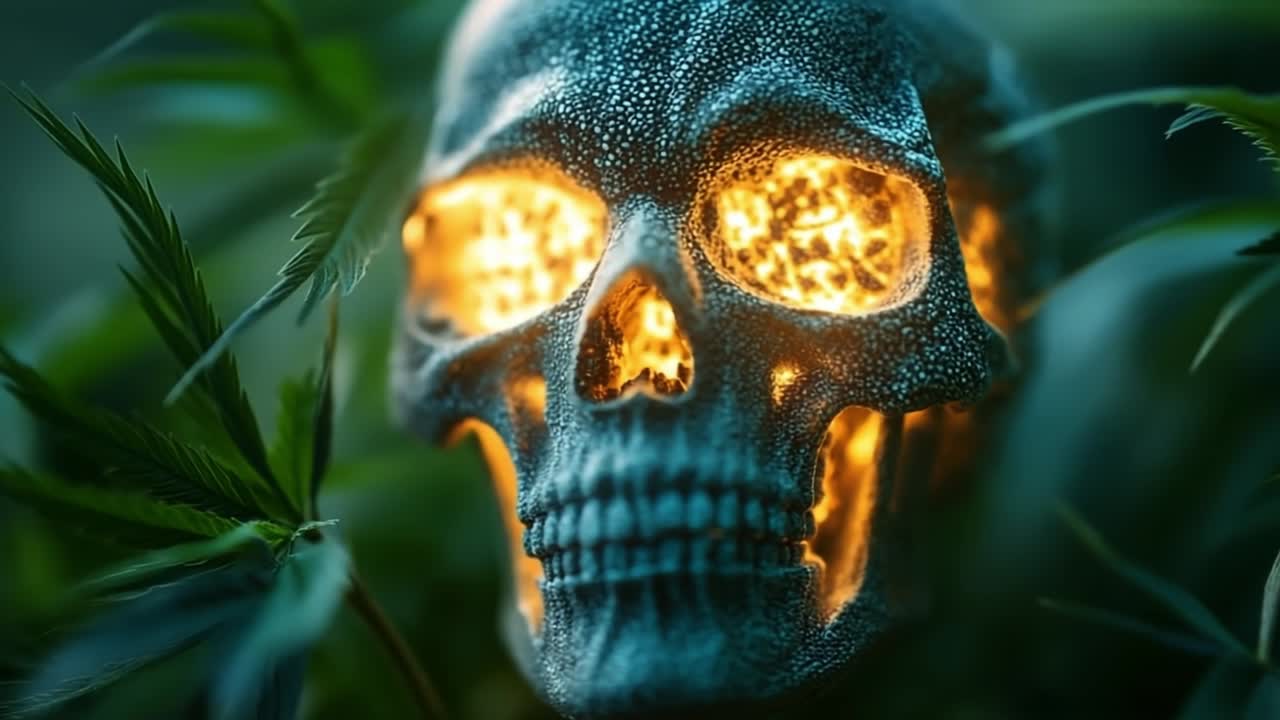 Glowing Skull in a Field of Cannabis Plants