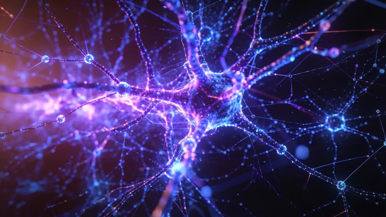 Emitting neuron soma sending pulses along branches in neural net, particles for network signaling