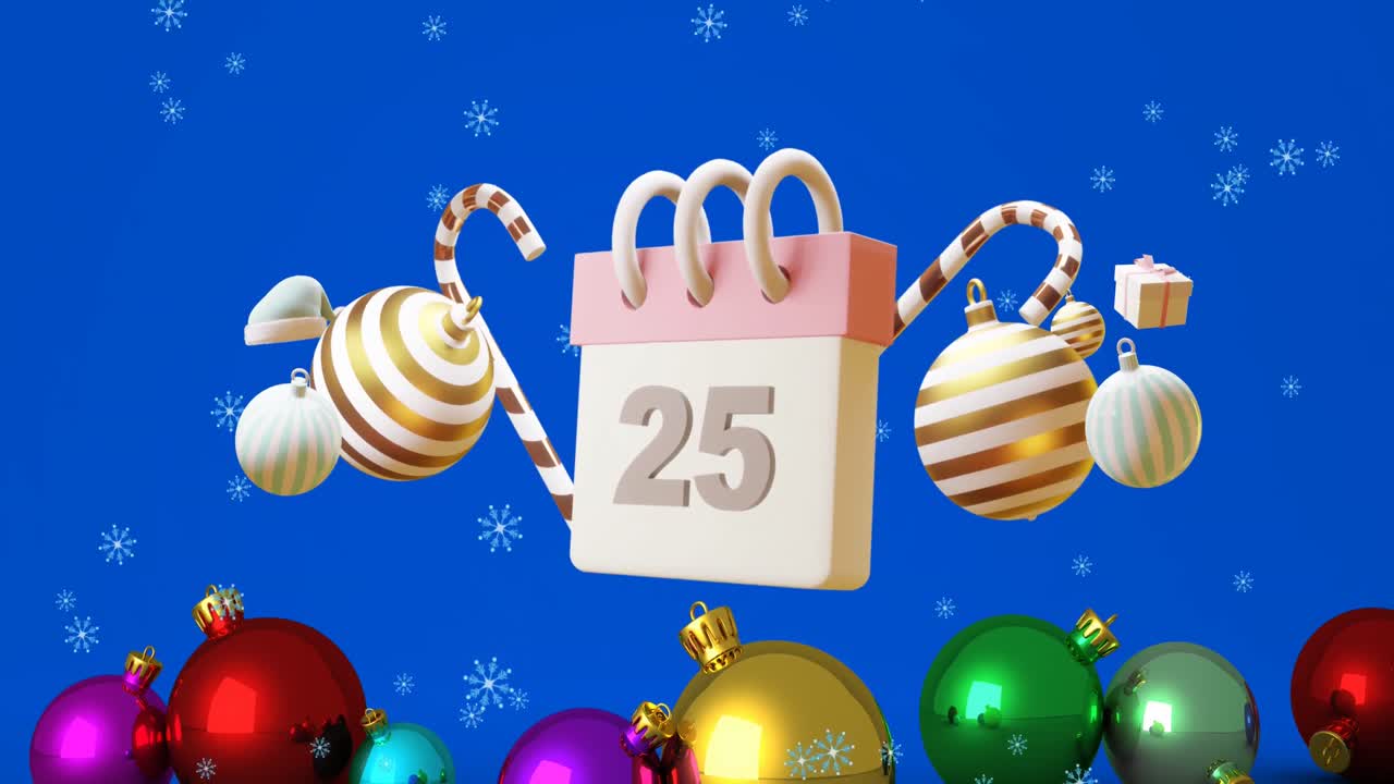 animación del calendario con fecha de 25 números y decoraciones navideñas