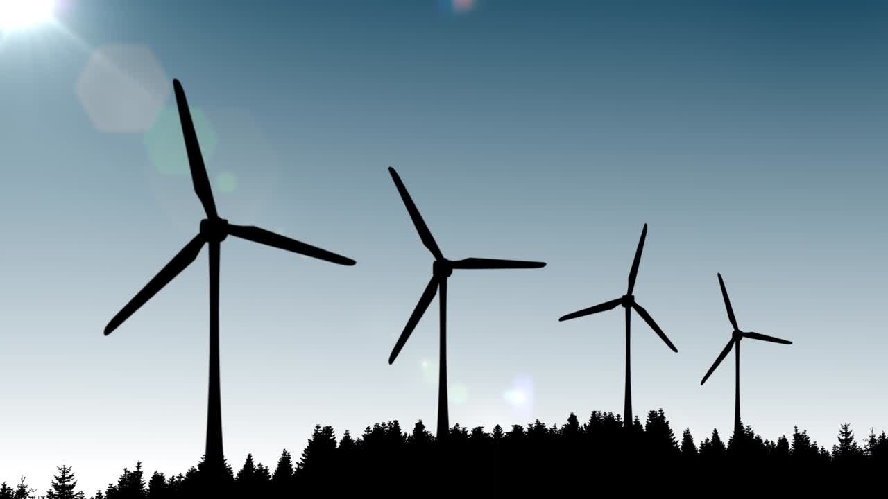 깨한 전기 에너지 태양과 풍력 에너지 생산 경제 발전 루프 애니메이션 배경