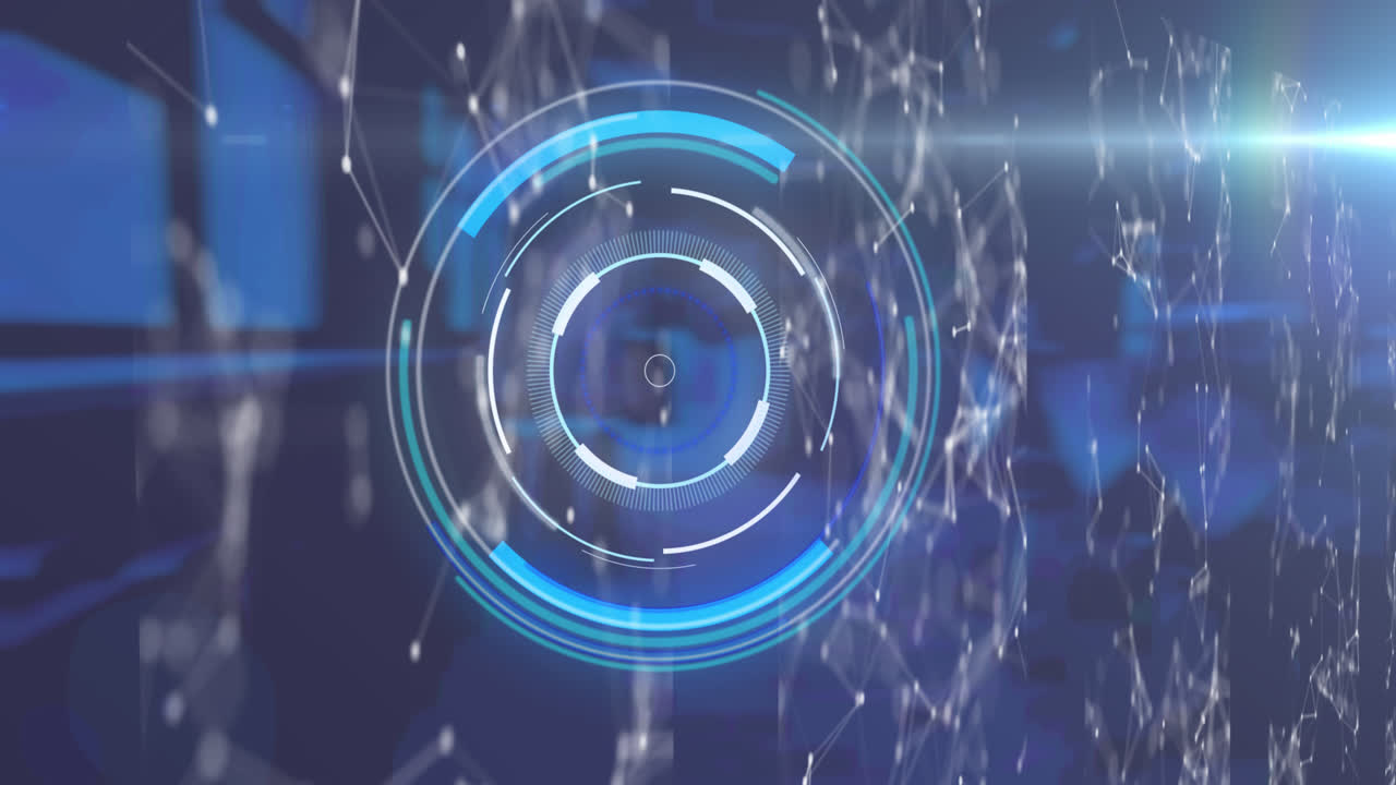 animación de escaneo de alcance y red de conexiones a través de pantallas