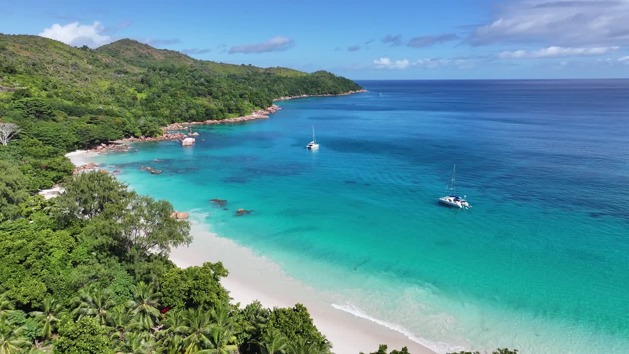 Aerial View of a Tropical Beach with Yachts