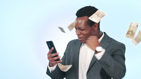 Business-phone,-money-rain-celebration