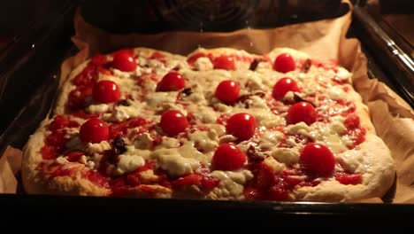 timelapse horneando pizza en el horno