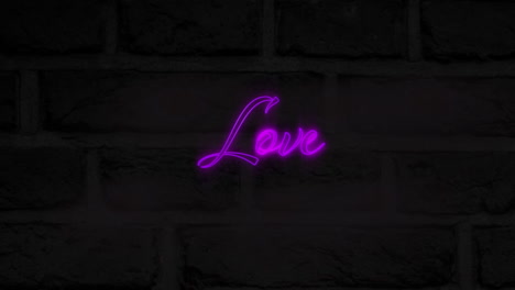 digital animation of neon purple love text against black background