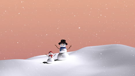 Animation-Von-Schnee,-Der-über-Schneemänner-In-Einer-Winterlandschaft-Fällt