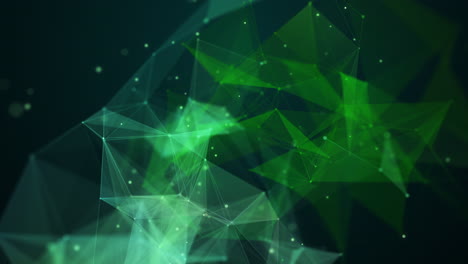 geometric green polygonal looped background with three-dimensional structure of connected lines and dots. abstract looped animation of shapes.
