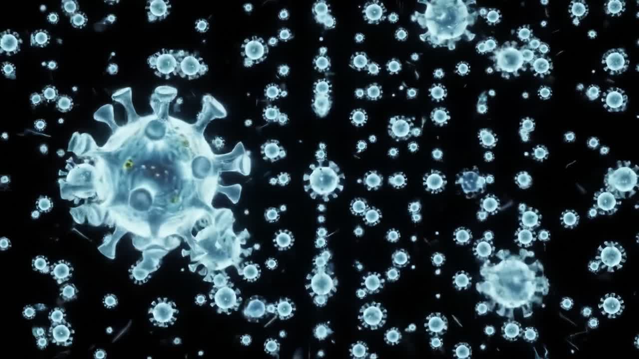 A Detailed Visualization of Bacterial Structures in a Microscopic View, Emphasizing Their Patterns and Movements Against the Dark Background