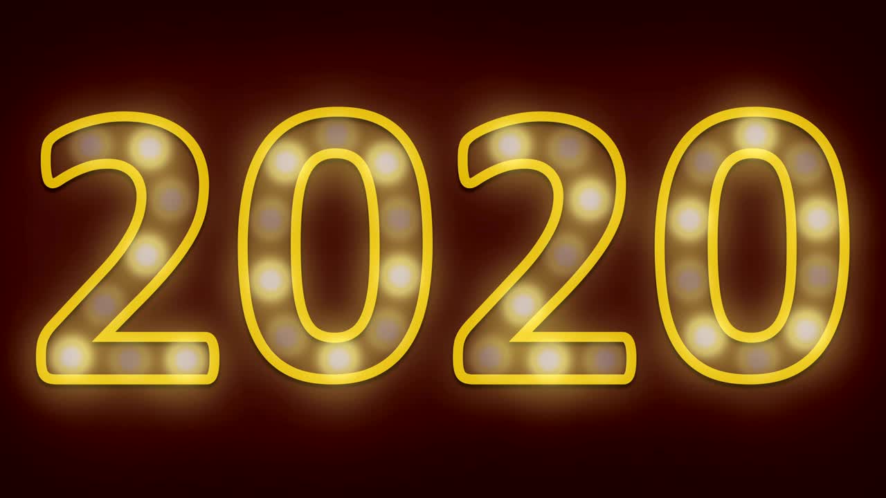 4K. Loop di una lampadina che lampeggia nel numero 2020 per uno sfondo di buon anno nuovo 2020