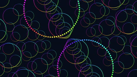 illusione cerchi astratti modello con neon arcobaleno luccioli in galassia oscura
