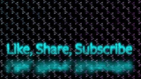 neon animation of like, share, subscribe with paper airplanes on black background