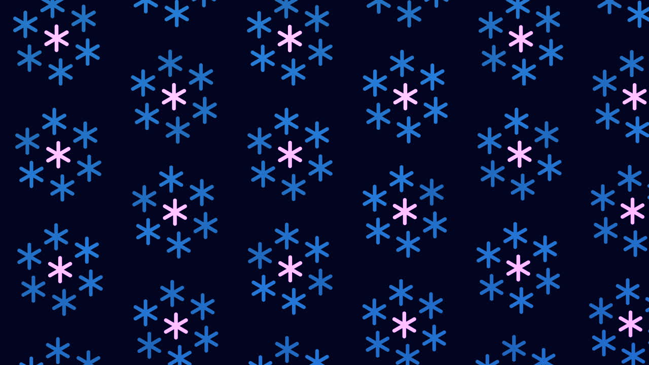 Abstract winter snowflakes pattern in rows on black gradient