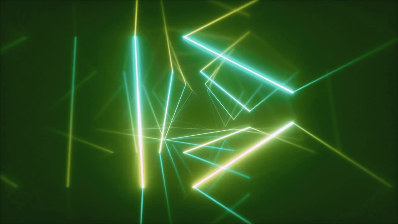 volo astratto in corridoio futuristico con triangoli