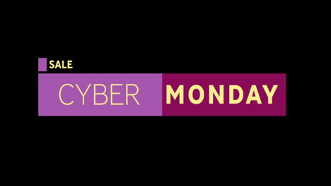 texto de venta de cyber monday amarillo y púrpura que aparece contra una pantalla negra