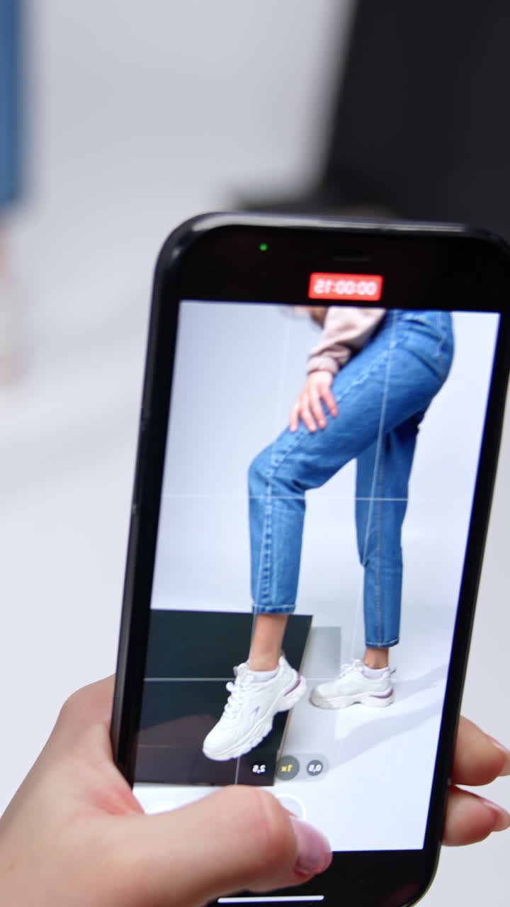 Woman in Jeans and Sneakers - Mobile Phone Product Photography