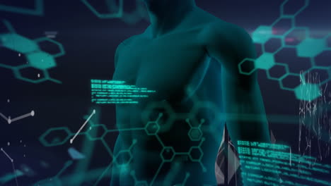 animación del procesamiento de datos científicos sobre el cuerpo humano en el fondo.