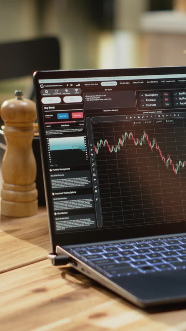 Vertical Video Stockbroker at home, day trading fluctuations, monitoring market trends