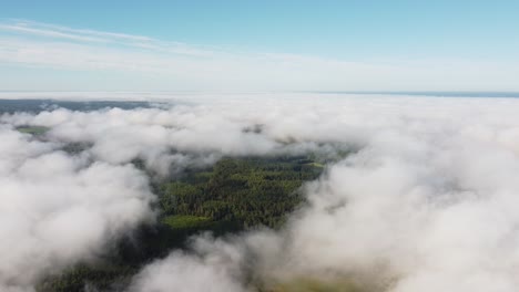 mist fog clouds from above aerial view over