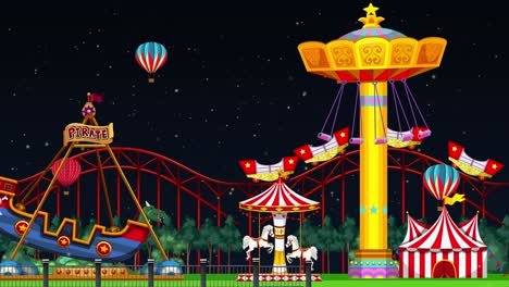 colorful carnival rides and fireworks under starry sky