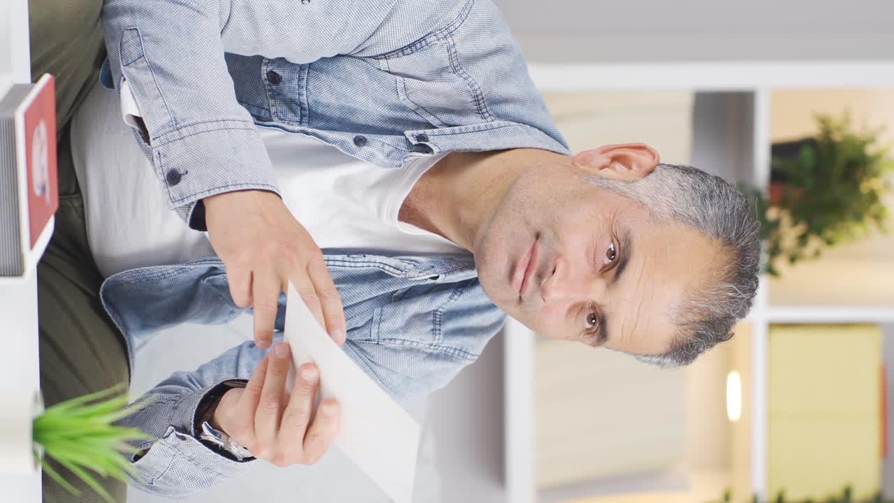 vídeo vertical del hombre que ama la foto en su mano.