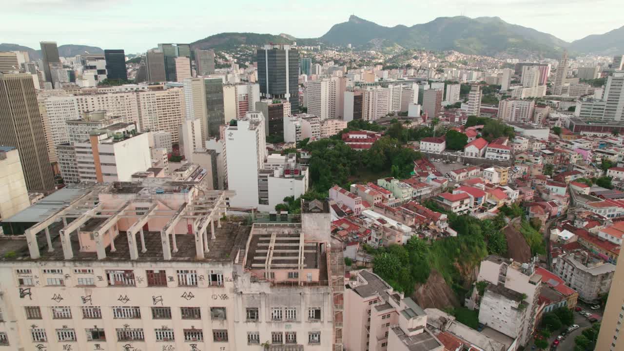 Aerial view of the contrasting architecture of the historic center of Rio de Janeiro Morro da Concei&ccedil;&atilde;o Brazil