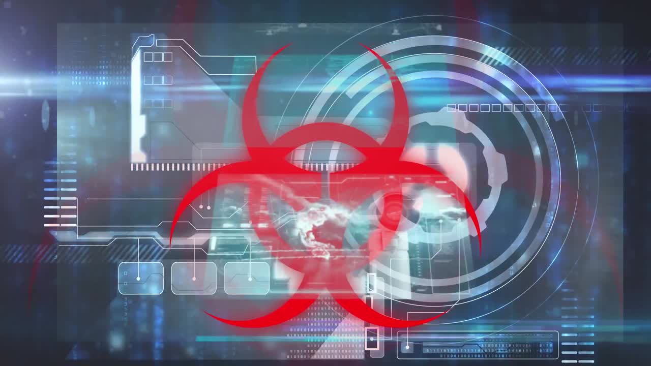 인터페이스의 데이터 처리에 대한 빨간색 생물 위험 표지판의 애니메이션