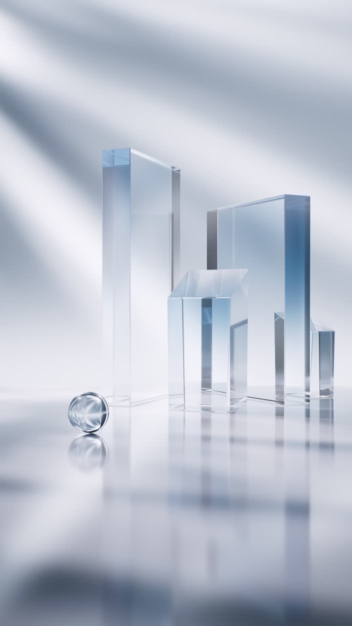 Transparent blue cube glass geometries background, 3d rendering