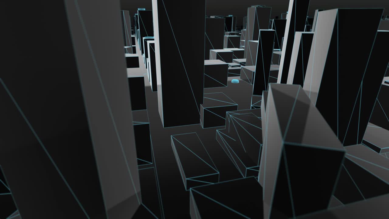 mapa de la ciudad en 3d marco de alambre azul volar a través