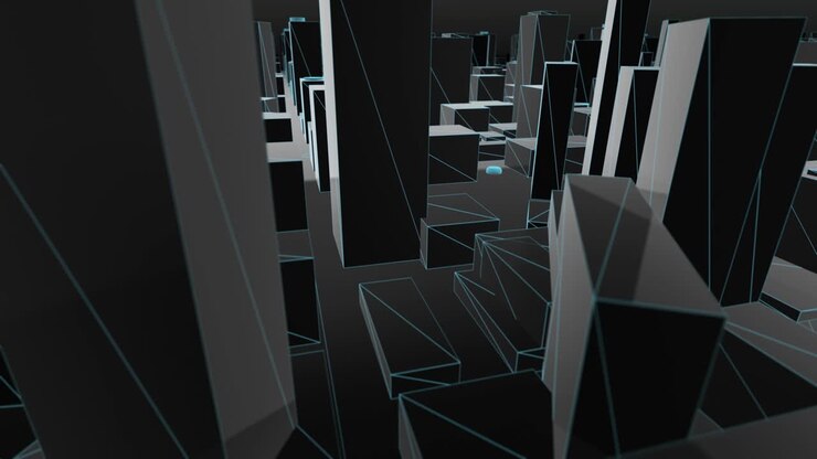 3D City Map Blue Wireframe fly through