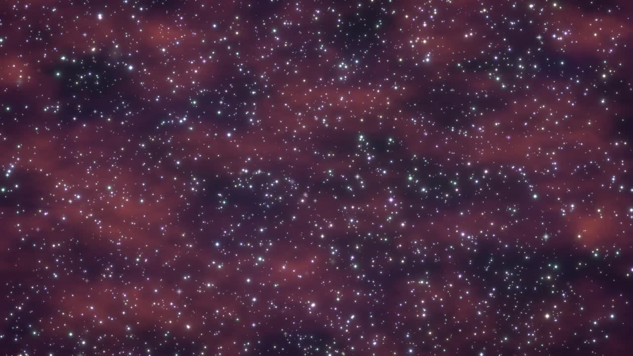 A slow pan across a vast red nebula filled with countless twinkling distant stars