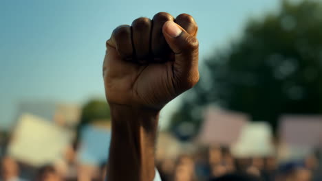 raised fist at a protest or rally