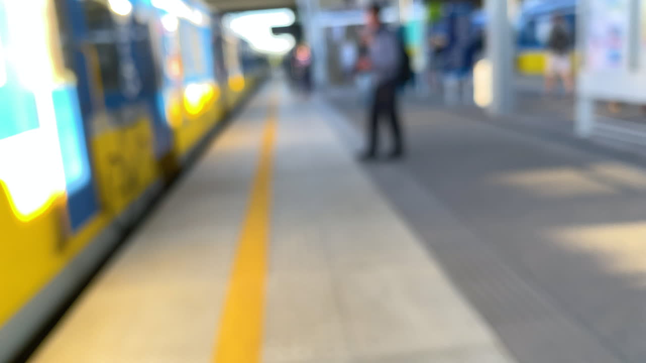 Blurred Train Platform In Gdansk Poland - slow motion shot