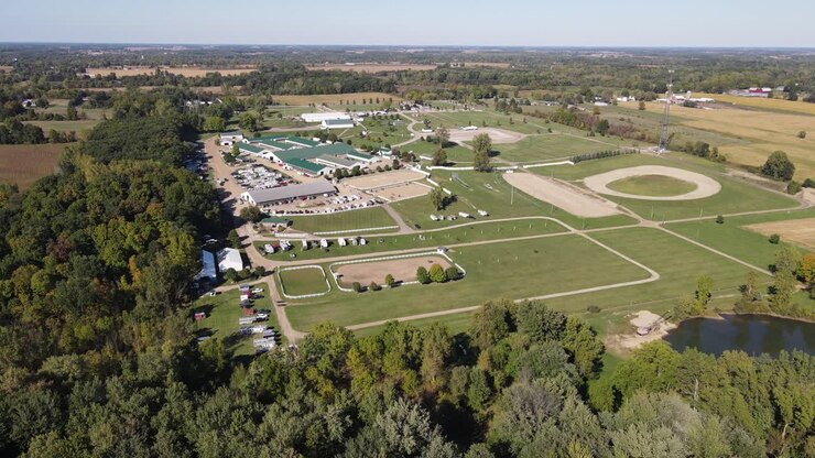 Shiawassee County Fairgrounds, aerial drone view on sunny day