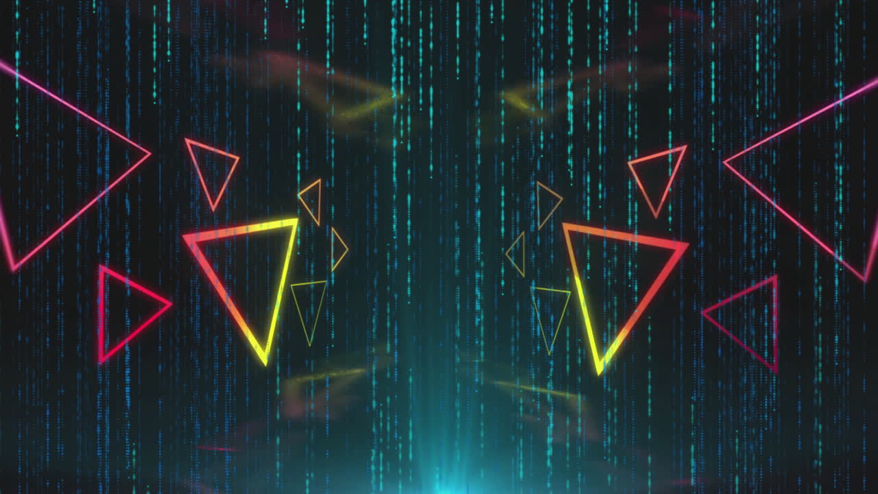 Animazione di triangoli e punti bianchi che cadono su sfondo nero