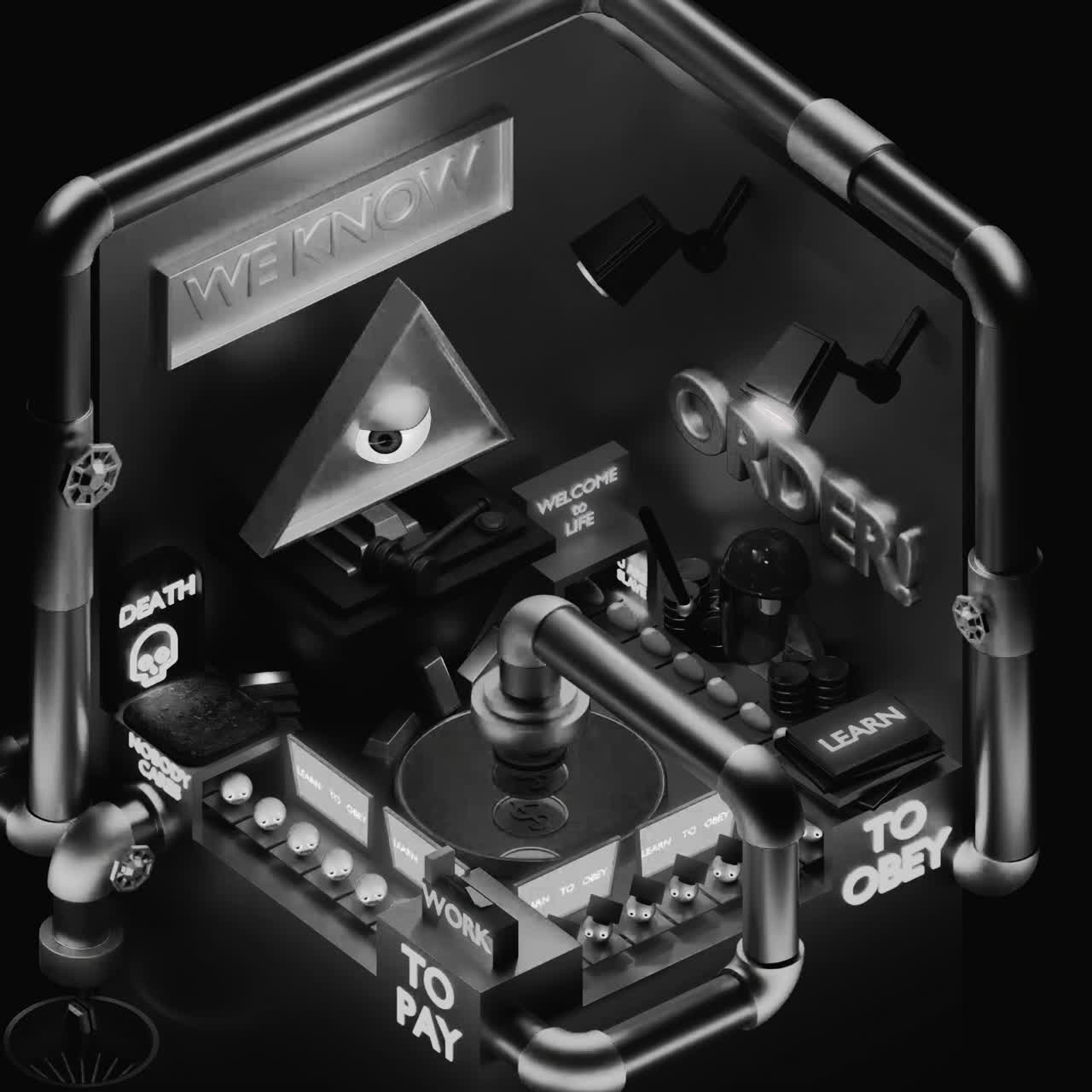 Overvågning og orden: En 3D-illustration af et dystopisk samfund