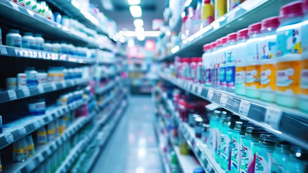 Aisles of products in a supermarket