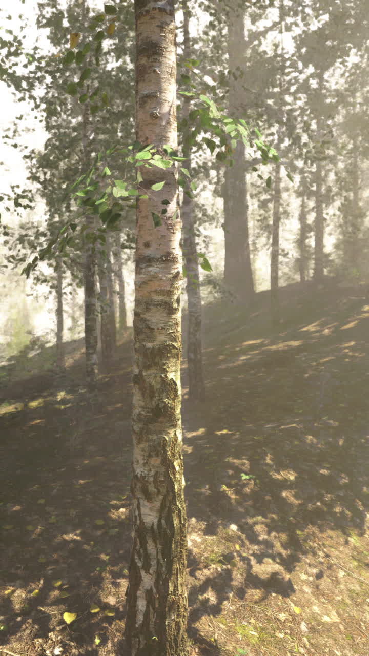 Birch Trees in a Foggy Forest