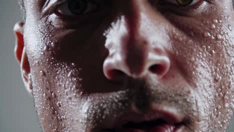 sweat glistening on the face of a dedicated athlete after an intense workout, capturing the sheer effort and physical exertion involved in pushing personal limits during training