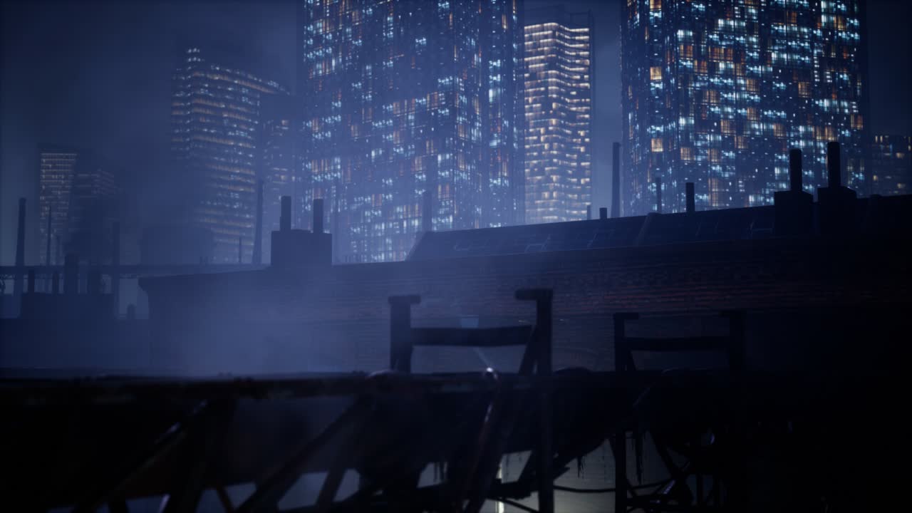 ビジネスセンターの高層ビルと 工場のパイプが 空気を汚染しています