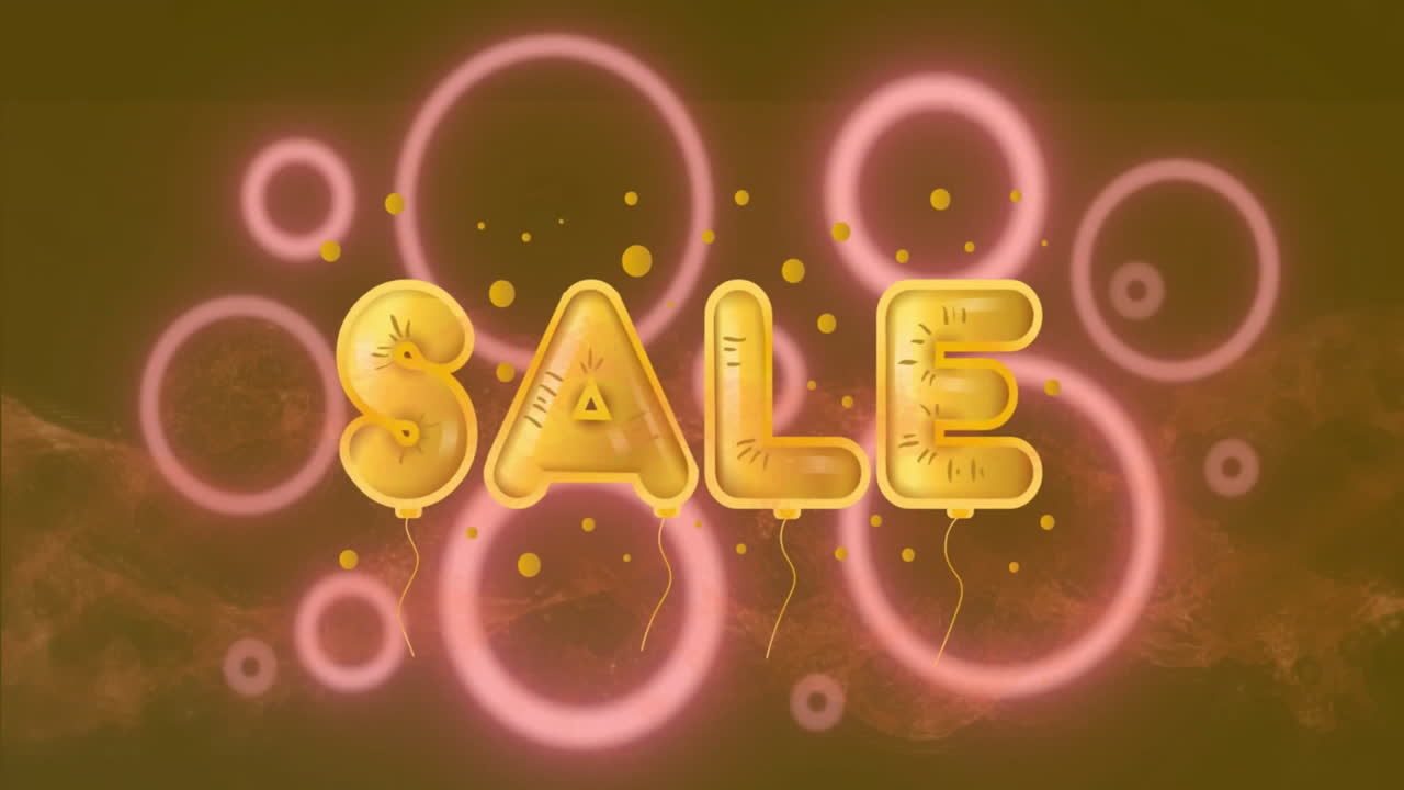 Animation of sale text over circles on brown background