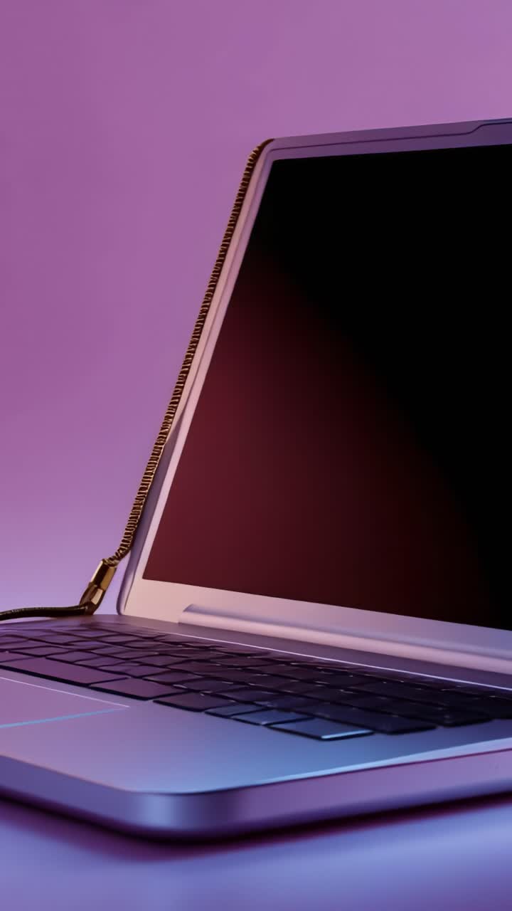 Slank bærbar computer i levende pink og blå gradient, der fremviser moderne design og teknologiæstetik for digitale entusiaster og kreative professionelle