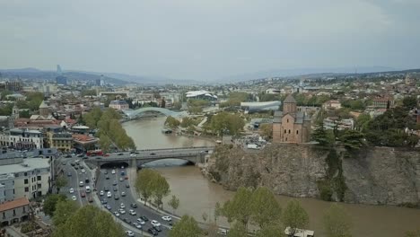 tbilisi aerial view, autumn view, no sun, cars passing by, old town, glass bridge