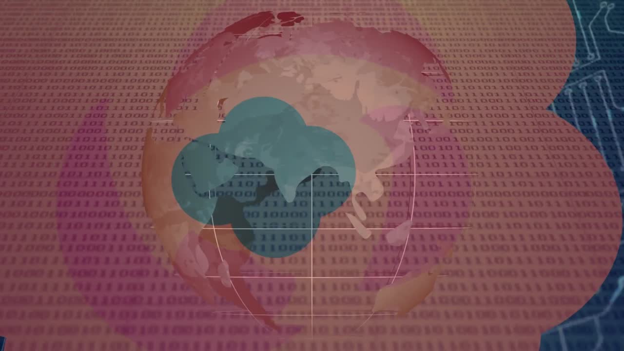 데이터 처리 및 글로브 오버 모양과 컴퓨터 회로판의 애니메이션