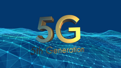 Animation-Von-5G-Text-Und--Formen,-Die-Sich-Auf-Blauem-Hintergrund-Bewegen