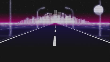 carretera de la ciudad de la noche retro glitch de fondo 3d render