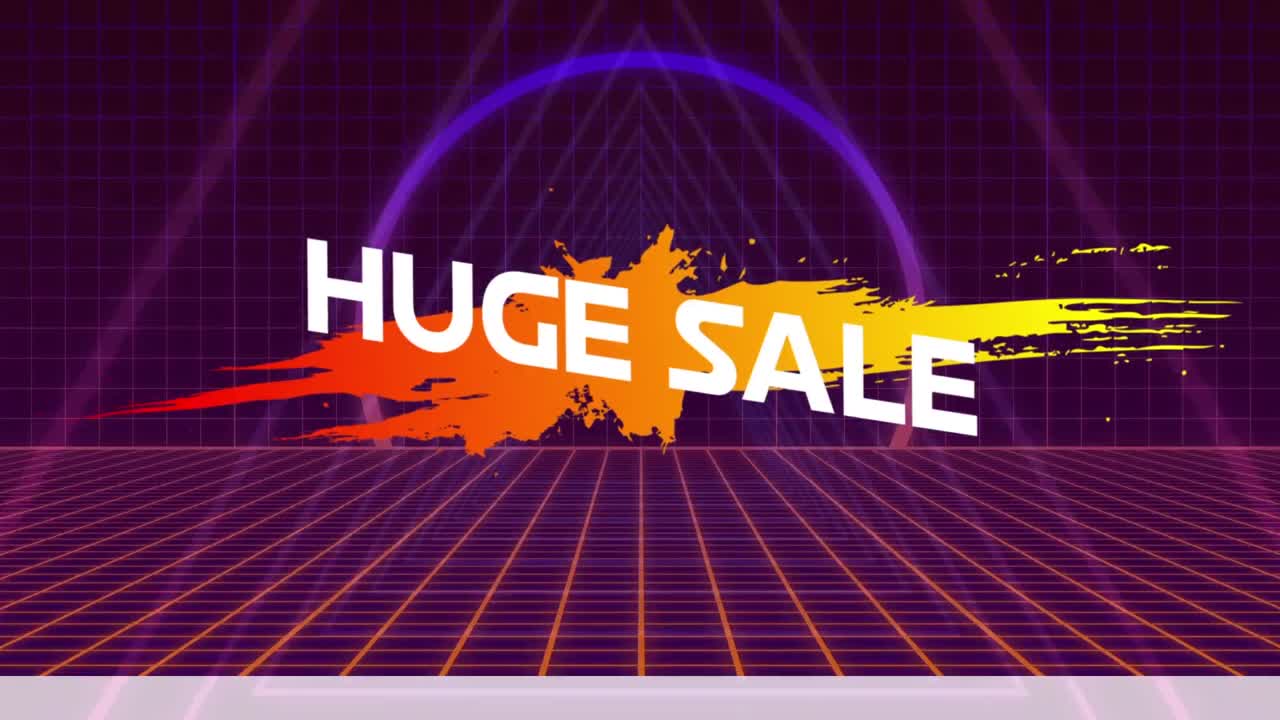 검은색 배경의 모양과 선 위에 거대한 판매 텍스트의 애니메이션