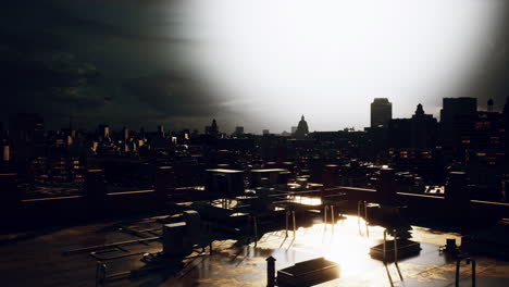 stormy city sunset rooftop view