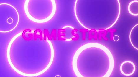 animation of game start text and neon circles on blue background